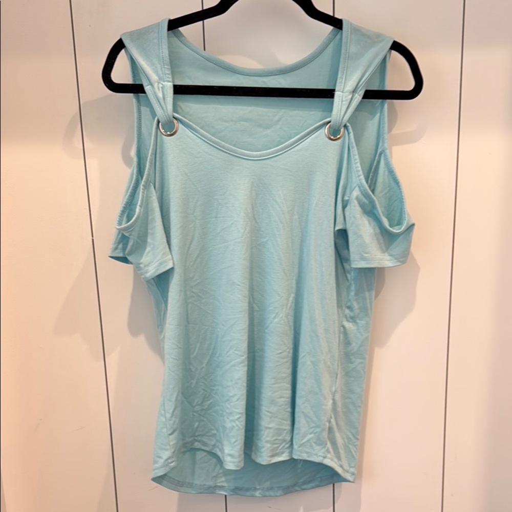 Light Blue Cold Shoulder Top
